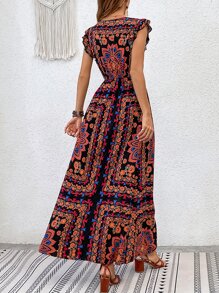 Breezaya 印花蝴蝶袖高開叉連衣裙不附腰帶 - 彩色 - 查看 2