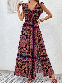 Breezaya 印花蝴蝶袖高開叉連衣裙不附腰帶 - 彩色 - 查看 4