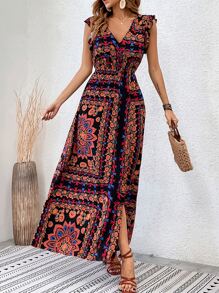 Breezaya 印花蝴蝶袖高開叉連衣裙不附腰帶 - 彩色 - 查看 5