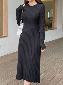 DAZY Ladies áo len váy Gân đan màu trơn Thanh lịch - màu đen - Xem 6