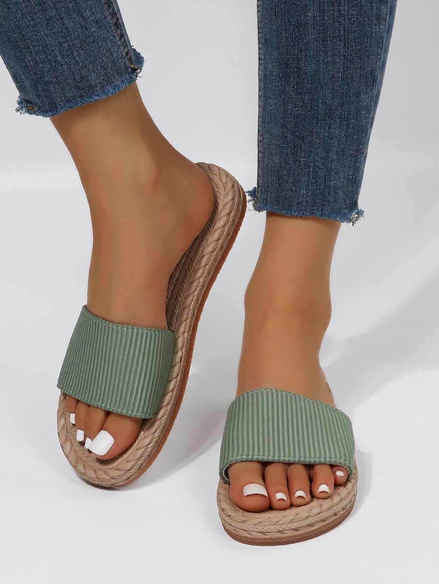 Minimalist Single Band Slide Sandals - Green - View 1