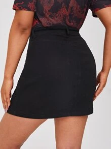 SHEIN EZwear Falda en mezclilla de talle alto - Negro - Ver 2