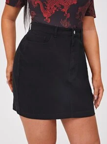 SHEIN EZwear Falda en mezclilla de talle alto - Negro - Ver 5