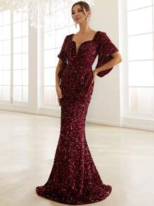 Missord Sweetheart Neck Sequins Prom Dress - Maroon - View 3
