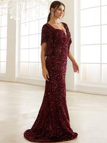 Missord Sweetheart Neck Sequins Prom Dress - Maroon - View 5