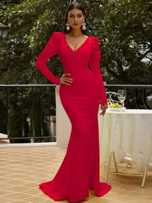 Missord Đầm Dây kéo màu trơn Hấp dẫn - Đỏ - Xem 1