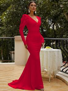 Missord Đầm Dây kéo màu trơn Hấp dẫn - Đỏ - Xem 4