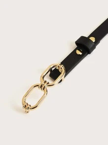 1pc Women Metal Buckle Skinny Belt Summer, School Fall, Autumn, Halloween - Black - View 3