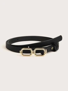1pc Women Metal Buckle Skinny Belt Summer, School Fall, Autumn, Halloween - Black - View 4