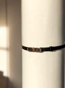 1pc Women Metal Buckle Skinny Belt Summer, School Fall, Autumn, Halloween - Black - View 6