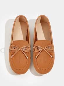 Bow Decor Flat Loafers - Brown - View 5