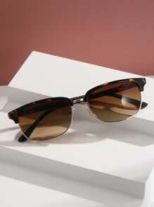 1pc Vintage Metal Frame Sunglasses, Unisex Fashionable Classic Decorative Eyewear For Outdoor Activities - Ombre - View 1