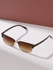 1pc Vintage Metal Frame Sunglasses, Unisex Fashionable Classic Decorative Eyewear For Outdoor Activities - Ombre - View 2