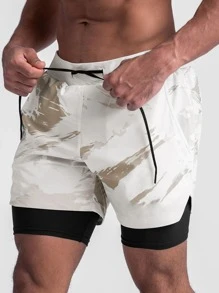 Manfinity Sport Corelite Boyfriend Style Men Graphic Print Drawstring Waist 2 In 1 Sports Shorts With Phone Pocket Gym Shorts - Multicolor - View 3