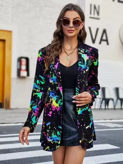 SHEIN LUNE Ombre Splash Ink Print Blazer In Fall/Winter