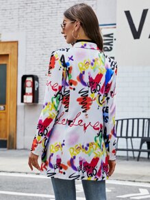 SHEIN Clasi Slogan & Graffiti Print Single Button Blazer