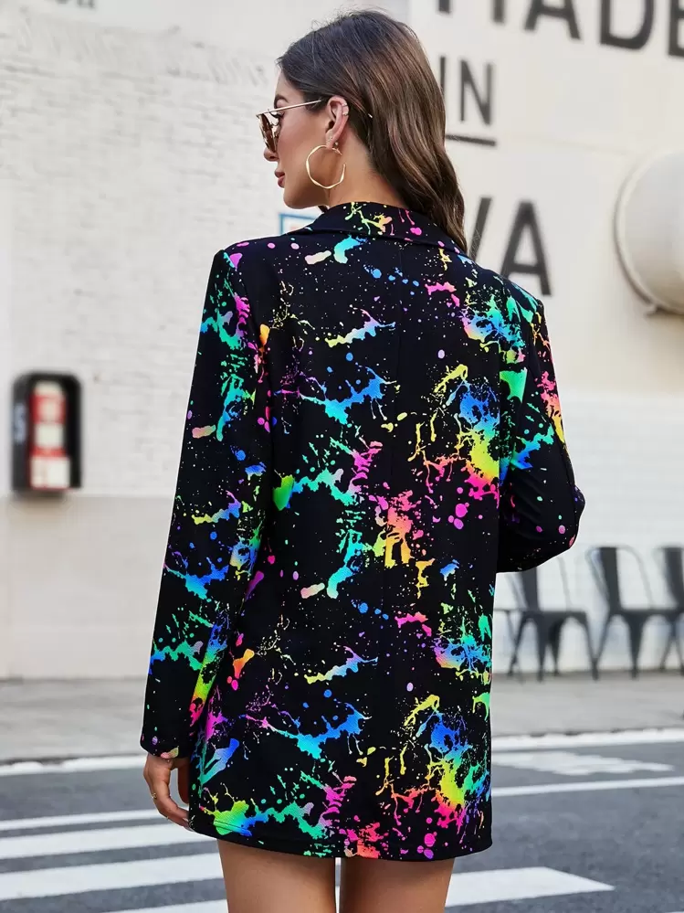 SHEIN LUNE 秋冬季渐变泼墨印花西装外套，休闲款 - 彩色 - 查看 2