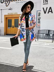 SHEIN Clasi Slogan & Graffiti Print Single Button Blazer