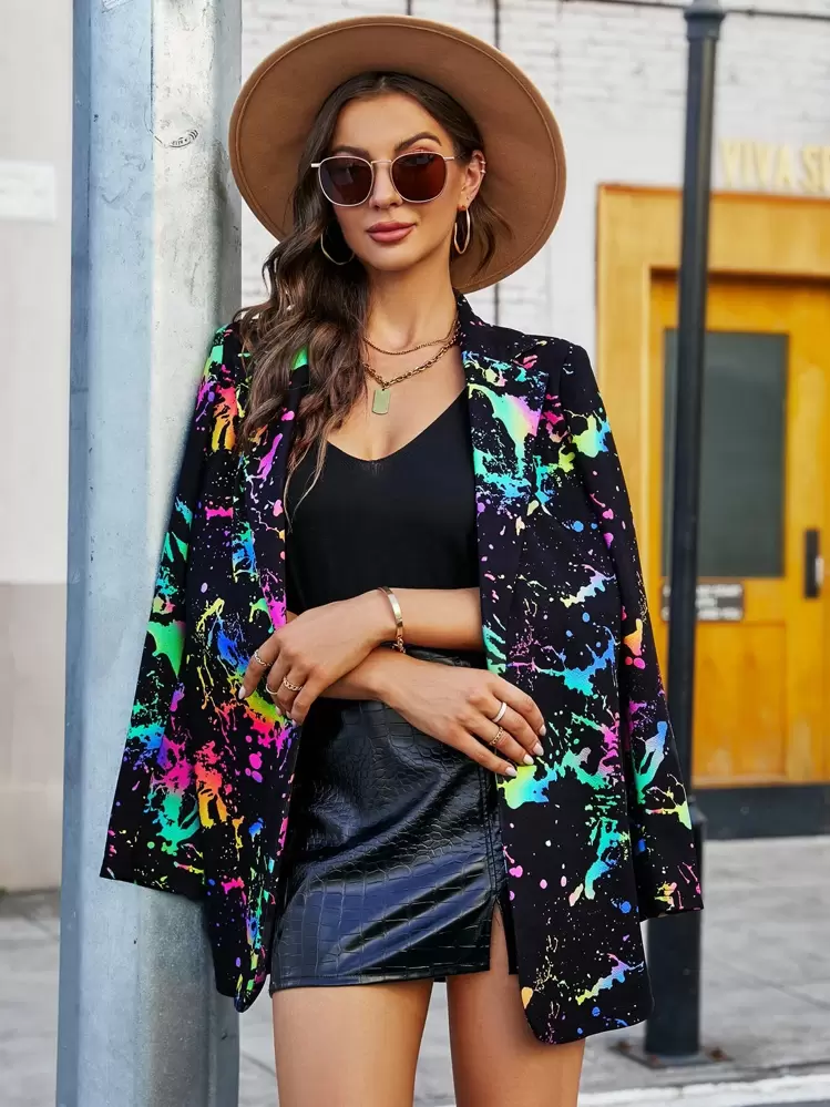 SHEIN LUNE 秋冬季渐变泼墨印花西装外套，休闲款 - 彩色 - 查看 6