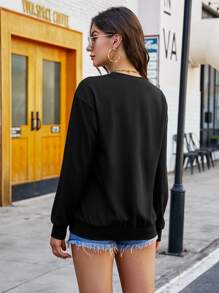 SHEIN LUNE Heart & Slogan Graphic Drop Shoulder Sweatshirt - Black - View 2