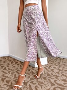 SHEIN Essnce 滿版圖案高衩半身裙 - 彩色 - 查看 4