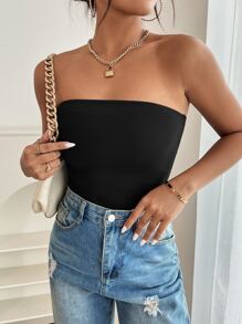 SHEIN PETITE Top bandeau unicolor - Negro - Ver 5