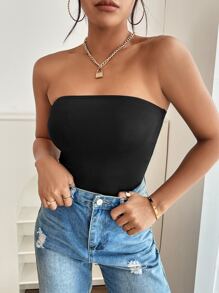 SHEIN PETITE Top bandeau unicolor - Negro - Ver 6