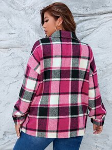 SHEIN LUNE Plus Plaid Print Drop Shoulder Flap Pocket Coat - Multicolor - View 2