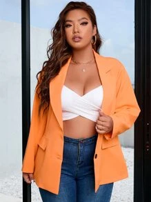 Calvaya Plus Lapel Neck Flap Pocket Blazer - Orange - View 1