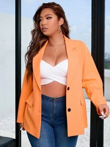 Calvaya Plus Lapel Neck Flap Pocket Blazer - Orange - View 6