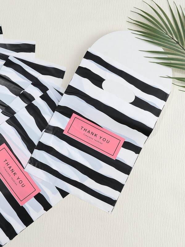 10pcs Striped & Slogan Graphic Gift Bag, Portable Plastic Gift Wrapping Bag For Party