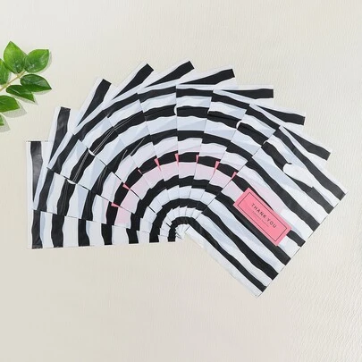 10入組條紋和標語圖案禮品袋派對用便攜式塑料禮品包裝袋