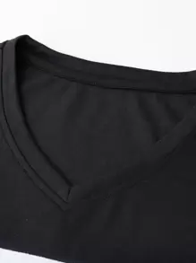 Manfinity Homme Men Letter Graphic Contrast Trim Tee - Black - View 3