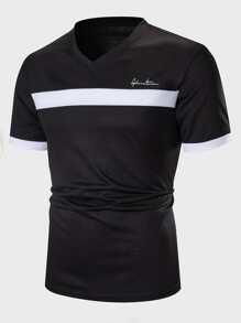 Manfinity Homme Men Letter Graphic Contrast Trim Tee - Black - View 6