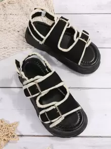 Đồ trang trí khóa Xén Thô Hình phẳng Dép quai hậu , Của phụ nữ Đen Đúng mốt Buckled Màu thuần Nêm Gót chân Dép xăng đan Với Dày Đế - màu đen - Xem 5