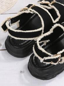 Đồ trang trí khóa Xén Thô Hình phẳng Dép quai hậu , Của phụ nữ Đen Đúng mốt Buckled Màu thuần Nêm Gót chân Dép xăng đan Với Dày Đế - màu đen - Xem 6