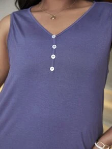 DEARCASE Plus Solid Button Detail Dress - Violet Purple - View 5