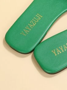 極簡戶外平底拖鞋適用於女士單帶素色人造皮革露趾涼拖 - 綠色 - 查看 7