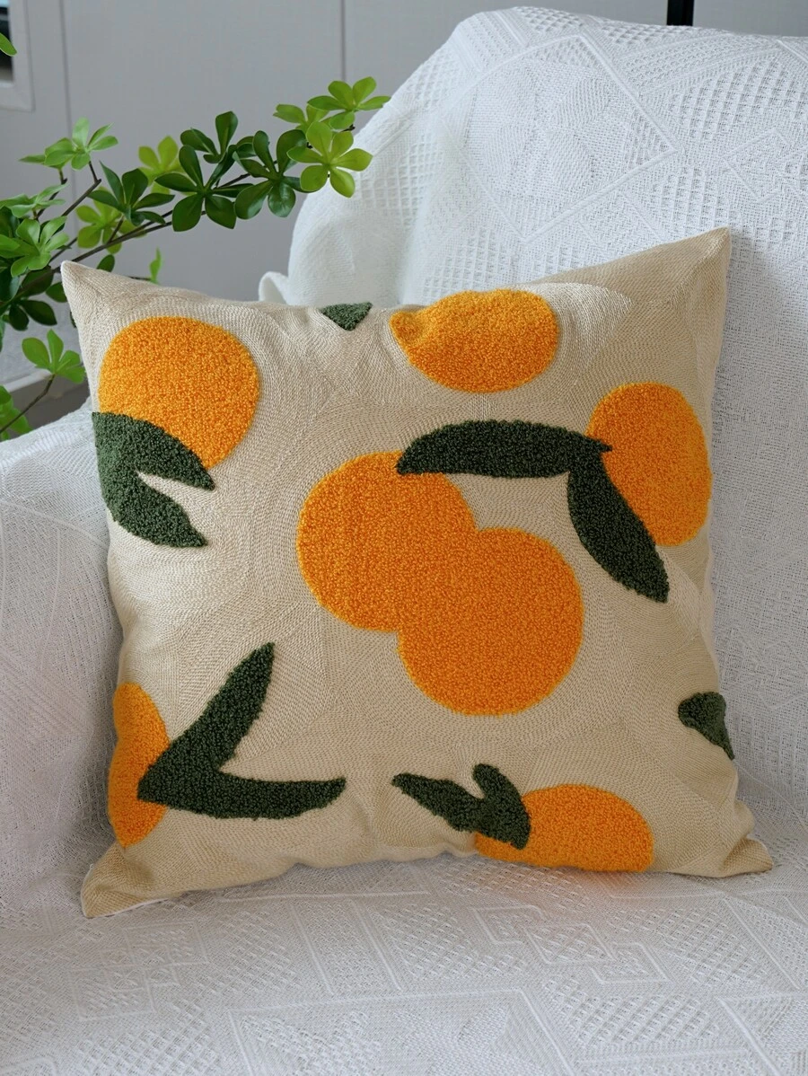 1入組水果刺繡靠墊套不附帶墊芯 - 橘色 - 查看 1