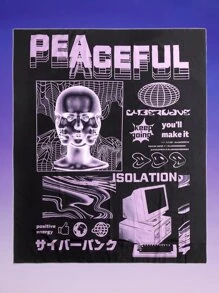 ROMWE 1入組人物和標語圖案掛毯 - 紫色 - 查看 1