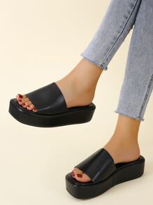 Single Band Flatform Slide Sandals - Black - View 5