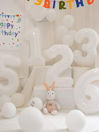 1pc 32inch White Number Shaped Balloon,Birthday Party Decoration Balloon