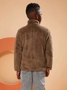 SOLOCOTE 男孩斜插口袋泰迪夾克 - 駝色 - 查看 2