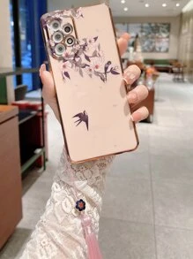 Flower & Bird Phone Case With Tassel Pendant - Multicolor - View 2