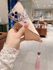 Flower & Bird Phone Case With Tassel Pendant - Multicolor - View 3