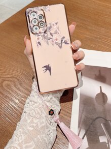Flower & Bird Phone Case With Tassel Pendant - Multicolor - View 4