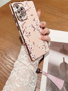 粉色1入6D電鍍TPU圖案手機殼和1入流蘇掛繩，兼容iPhone Samsung Xiaomi Huawei Oppo手機，兼容 iPhone15/15Plus/15Pro/15Promax - 彩色 - 查看 1