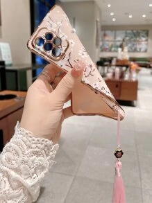 粉色1入6D電鍍TPU圖案手機殼和1入流蘇掛繩，兼容iPhone Samsung Xiaomi Huawei Oppo手機，兼容 iPhone15/15Plus/15Pro/15Promax - 彩色 - 查看 3