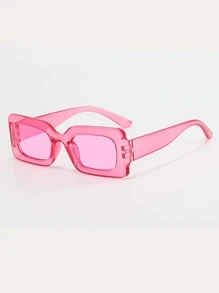 1pc Square Small Frame Classic Fashion Glasses, European And American Style For Summer Beach Vacation,Outdoor,Travel - Hot Pink - View 1