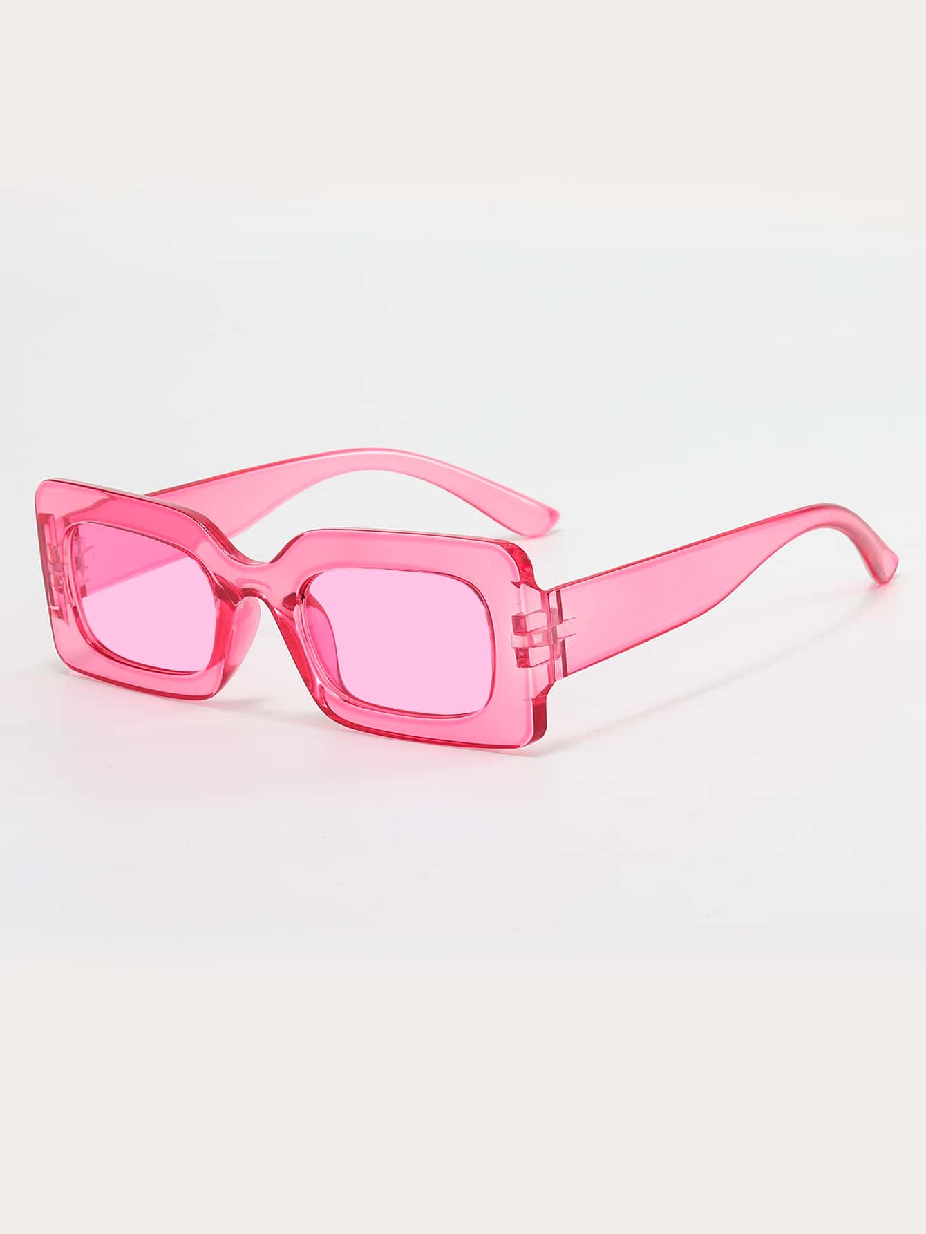 1pc Square Small Frame Classic Fashion Glasses, European And American Style For Summer Beach Vacation,Outdoor,Travel - Hot Pink - View 1